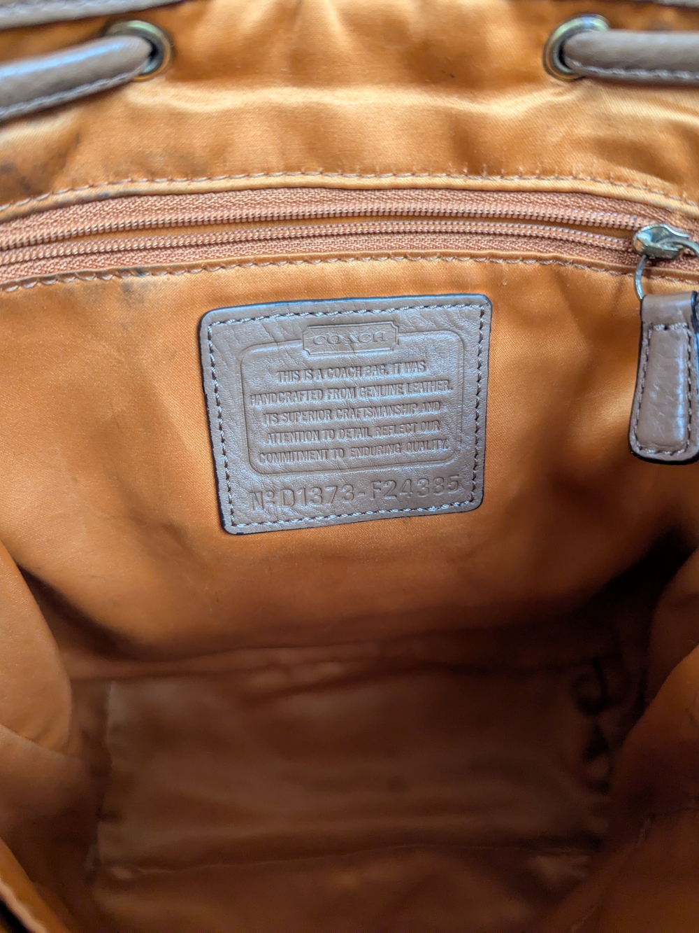 Coach Pebbled Leather Drawstring Backpack in Tan - Picture 10 of 12